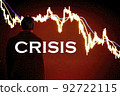 CRISIS word with the blurry background of the back view of a businessman looking despair at a red down-trending graph. CRISIS word with the blurry background of the back view of a businessman looking despair at a red down-trending graph. 92722115