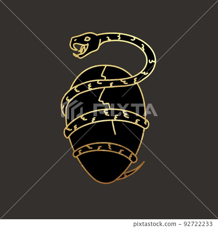 Orphic egg. Tarot card egg with snake. the egg of the universe. graphic illustration with golden lines on a dark background 92722233