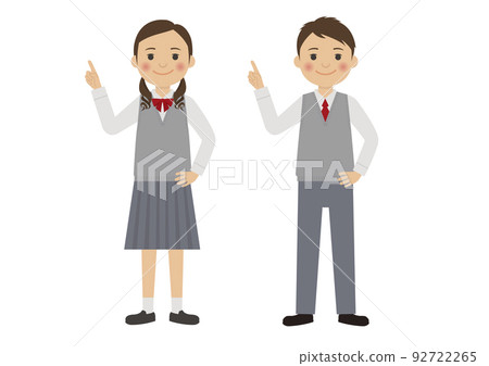 Male student and female student pointing whole body Male student and female student pointing whole body 92722265