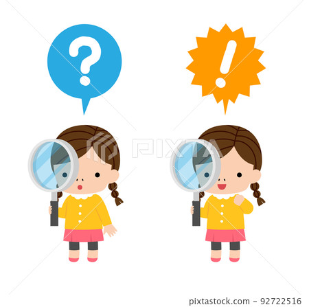 girl with big magnifying glass 92722516