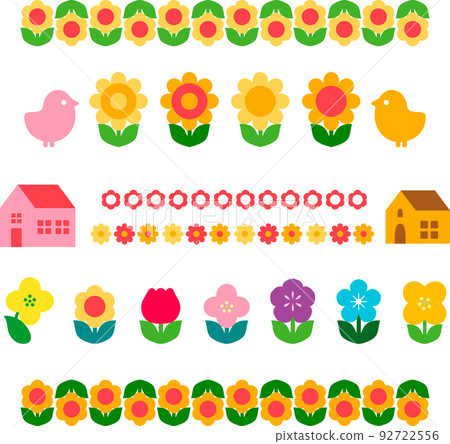 Spring flower icon pictogram symbol mark fashionable cute retro simple illustration material set 92722556
