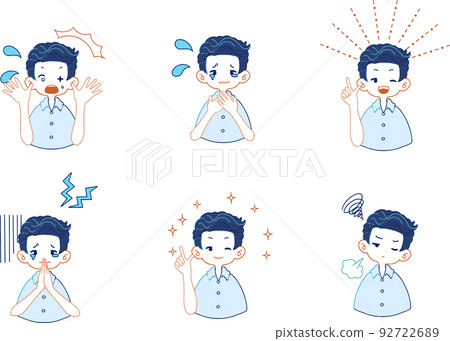 Illustration set of various facial expressions of a boy in a suit Illustration set of various facial expressions of a boy in a suit 92722689