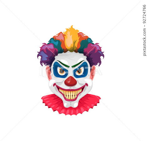 Cartoon scary movie poster with creepy clown face. Stock Vector