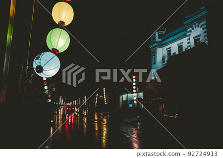 Summer Festival Lanterns Kawagoe Million Lights Summer Festival Warehouse townscape and rainy night a-2 film style 92724913