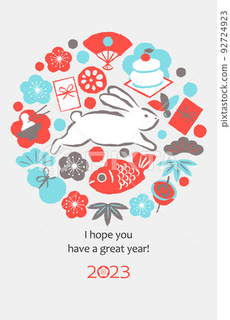 2023 New Year's card rabbit and New Year's 92724923