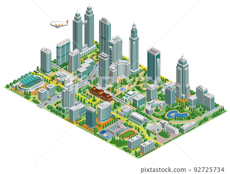 Streetscape illustration that becomes a large city when combined like blocks Variations available 92725734