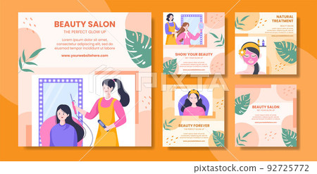 Beauty Salon Social Media Post Template Flat Cartoon Background Vector Illustration 92725772