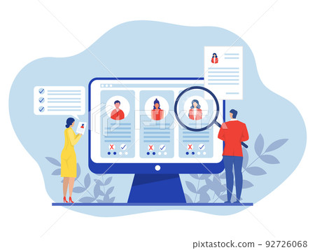 KYC or know your customer with business verifying the identity of its clients concept at the partners-to-be through a magnifying glass on laptop vector illustrator 92726068
