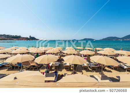 Sandy Beach of Lerici Town - Gulf of La Spezia Liguria Italy 92726088