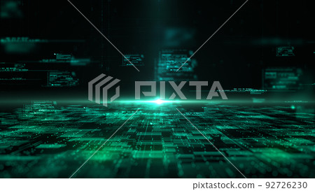 Green digital cyberspace with particles and Digital data network connections. Big data hi-speed internet connection, Technology digital matrix abstract background, 3d rendering. Green digital cyberspace with particles and Digital data network connections. Big data hi-speed internet connection, Technology digital matrix abstract background, 3d rendering. 92726230