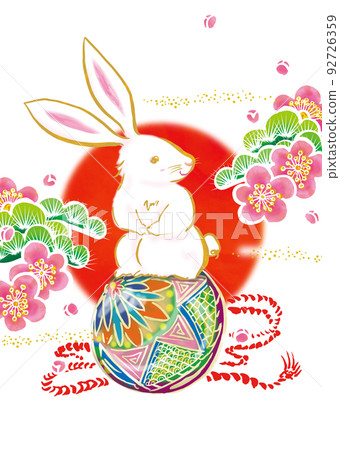 New Year's card 2023 Shochiku plum and rabbit 92726359