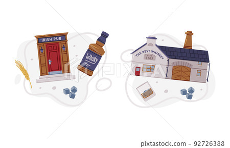 Whiskey Drink with Irish Pub and Factory House Vector Composition Set 92726388