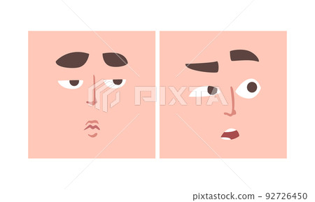 Face Expression and Emotion with Eyebrow and Mouth Grimace in Square Shape Vector Set 92726450