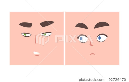 Face Expression and Emotion with Eyebrow and Mouth Grimace in Square Shape Vector Set 92726470