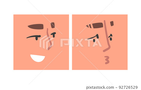 Face Expression and Emotion with Eyebrow and Mouth Grimace in Square Shape Vector Set 92726529