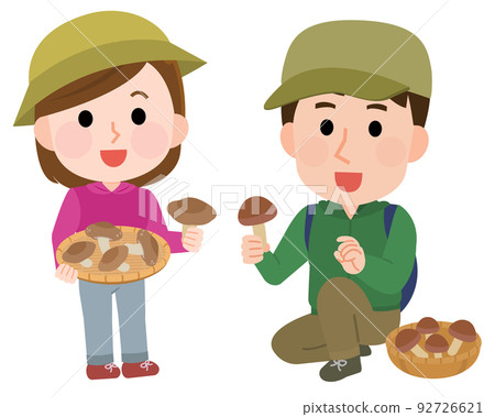 Illustration of men and women picking mushrooms 92726621