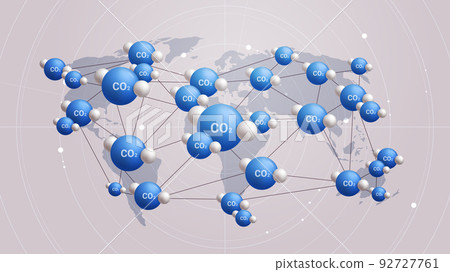 CO2 carbon dioxide toxic gas molecules network on world map emission reduction concept CO2 carbon dioxide toxic gas molecules network on world map emission reduction concept 92727761
