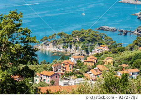 Aerial view of Fiascherino Beach - Gulf of La Spezia Liguria Italy 92727788