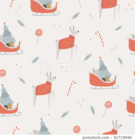 Christmas seamless pattern with funny deers in... - Stock Illustration ...