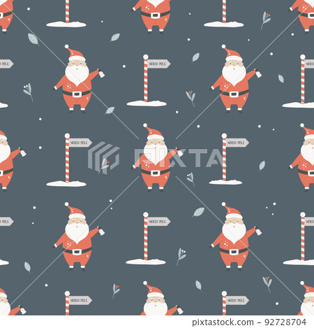 Christmas seamless pattern with cute Santas at North Pole Christmas seamless pattern with cute Santas at North Pole 92728704