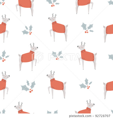 Christmas seamless pattern with funny reindeers in sweaters Christmas seamless pattern with funny reindeers in sweaters 92728707