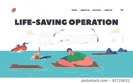 Life Saving Operation Landing Page Template. Exhausted Character Swim in Sea after Shipwreck. Man Trying to Survive Life Saving Operation Landing Page Template. Exhausted Character Swim in Sea after Shipwreck. Man Trying to Survive 92729032