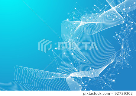 Geometric blue graphic background molecule and communication. Big data complex with compounds. Lines plexus, minimal array. Digital data visualization. Scientific cybernetic illustration. Geometric blue graphic background molecule and communication. Big data complex with compounds. Lines plexus, minimal array. Digital data visualization. Scientific cybernetic illustration. 92729302