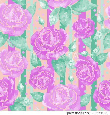 Seamless pattern pattern with roses geometric line style purple flowers with buds on a peach background. The fabric is fashionable with trend pattern. Seamless pattern pattern with roses geometric line style purple flowers with buds on a peach background. The fabric is fashionable with trend pattern. 92729533