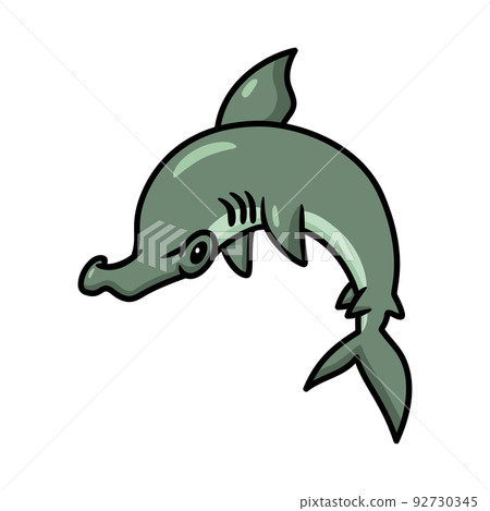 Cute little hammerhead shark cartoon jumping	 92730345