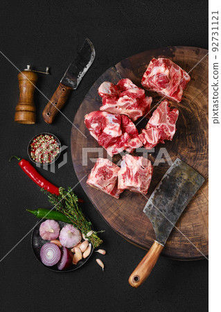 Top view of chopped beef bones for making broth 92731121