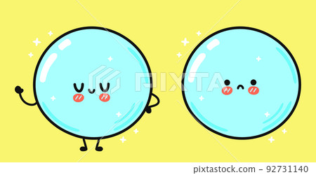 Cute funny soap bubble waving hand. Vector hand drawn cartoon kawaii character illustration icon. Isolated on yellow background. Soap bubble character concept 92731140