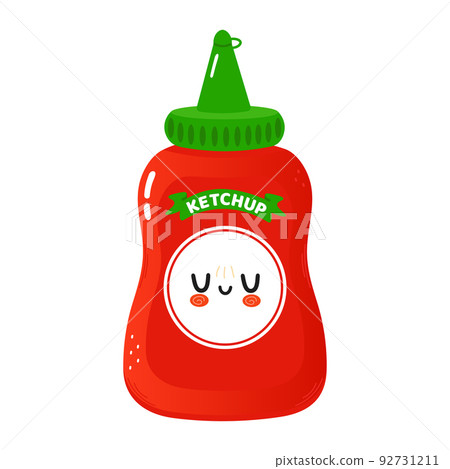Cute funny ketchup character. Vector hand drawn cartoon kawaii character illustration icon. Isolated on white background. Ketchup character concept Cute funny ketchup character. Vector hand drawn cartoon kawaii character illustration icon. Isolated on white background. Ketchup character concept 92731211