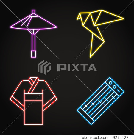 Japan traditional symbols neon icon set Japan traditional symbols neon icon set 92731273