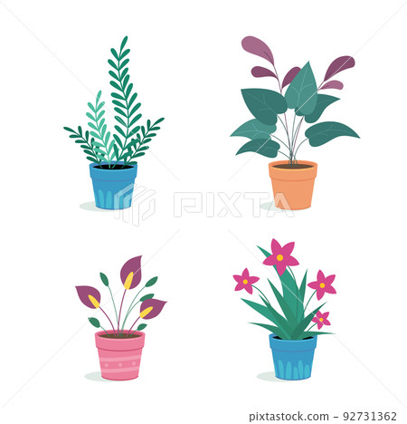 Collection of home flower pots with flowers.... - Stock Illustration ...