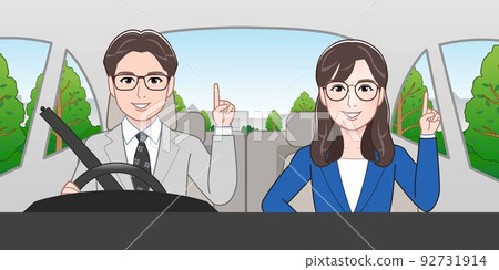 Men and women going out for business at work Men and women going out for business at work 92731914