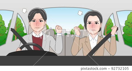 A man and a woman riding in a car A man and a woman riding in a car 92732105