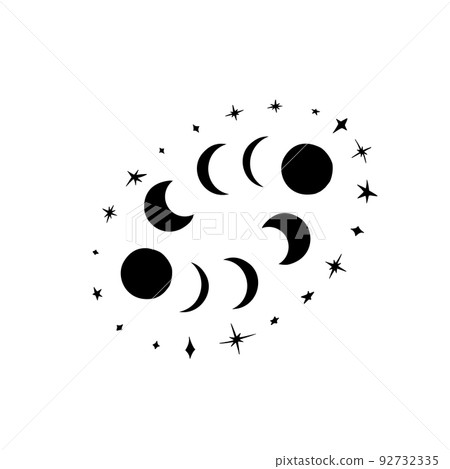 Black silhouette of moon phases and stars 92732335