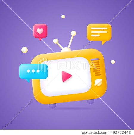 3d Retro Tv Concept Plasticine Cartoon Style. Vector 92732448