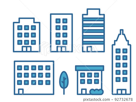 高層建築和房屋等各種建築物的圖標插圖 藍色 92732678