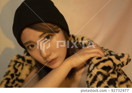 Fashionable female knit hat cool portrait 92732977