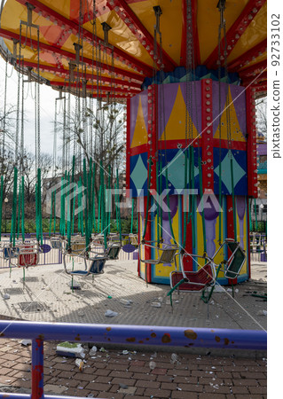 Carousel for children during war in Ukraine shot by Russian soldiers Carousel for children during war in Ukraine shot by Russian soldiers 92733102