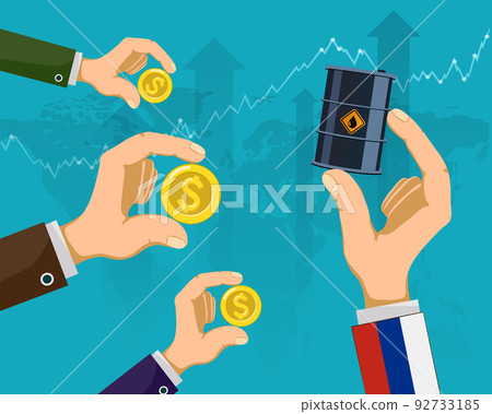 Russian barrel of oil is sold for dollars. 92733185