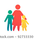 Happy Single Parent and Baby. Icon multicolored in simple figures. Symbol of single parenthood. 92733330