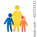 Happy Single Parent and Baby. Icon multicolored in simple figures. 92733331