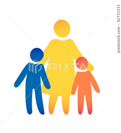 Happy Single Parent and Baby. Icon multicolored in simple figures. Happy Single Parent and Baby. Icon multicolored in simple figures. 92733331