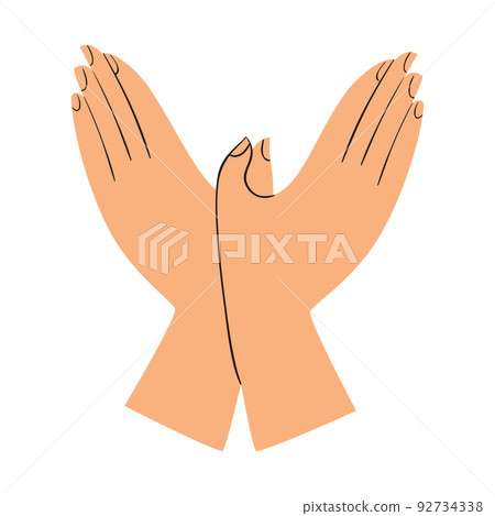 Hands folded in shape of bird. 92734338