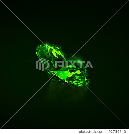 Green dazzling diamond on black background. 3D render 92734340