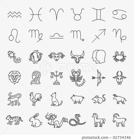 Zodiac Horoscope Line Icons Set 92734346