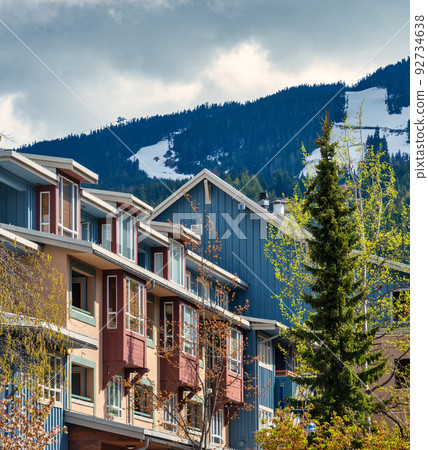 Top of residential building on mountain background 92734638