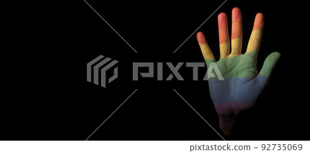 hand patterned with a rainbow flag, banner format hand patterned with a rainbow flag, banner format 92735069
